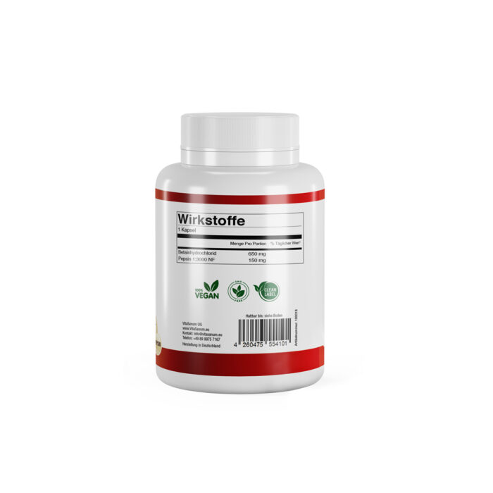 VitaSanum® - Betain-HCL + Pepsin (Betainhydrochlorid + Pepsin) 800 mg 100 Kapseln VitaSanum® - Betain-HCL + Pepsin (Betainhydrochlorid + Pepsin) 800 mg 100 Kapseln